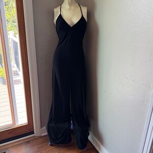 Lulus sleeveless jumpsuit size small nwt black rayon spaghetti straps wideleg